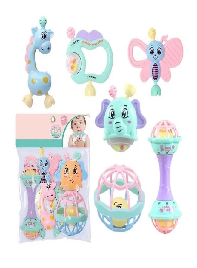 Quasar Colorful Lovely Attractive Lite Pink Rattle Teether Toy Safe Non-Toxic Plush Rings Babies 6months+ Sorting, Stacking Plugging Toys Children Toddlers Toy Born Baby First Toys - 6 Piece Combo - Image 3